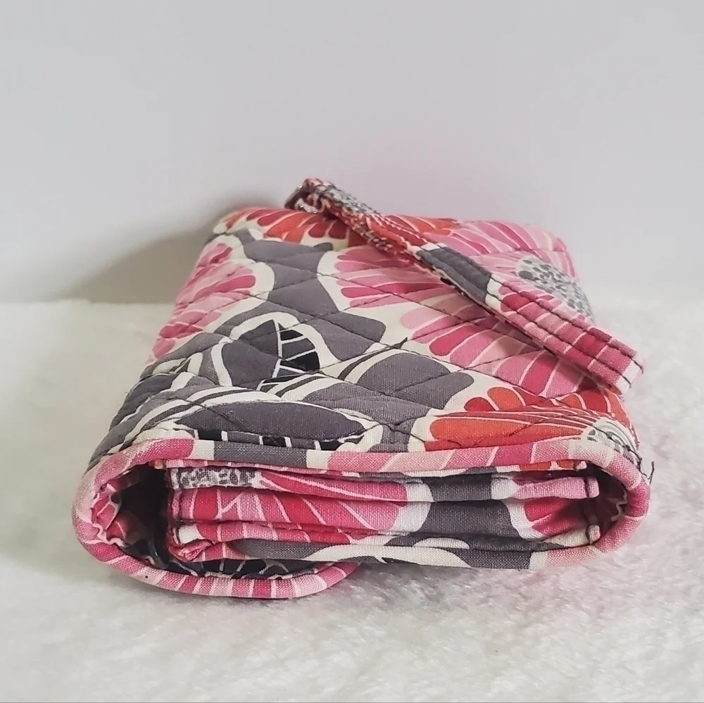 Vera Bradley Retired Cheery Blossoms Floral Pink Orange Gray Wristlet Wallet